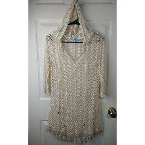 Solitaire Swim Hooded Bathing Suit Cover Woman M Sheer Lace Boho Chic Silk Blend